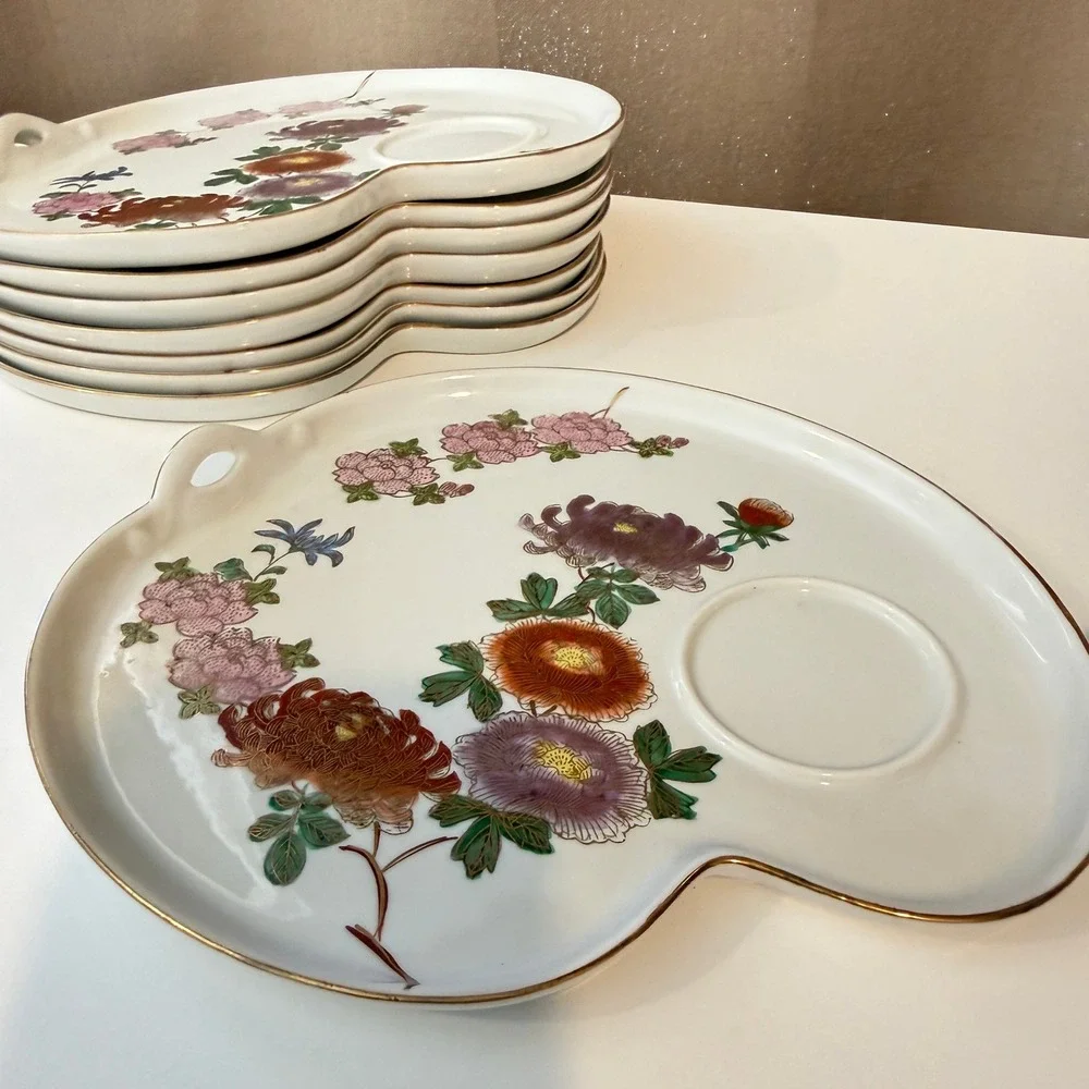Vintage Japanese Kutani Porcelain Tea Set Floral Chrysanthemum Gold Gilt